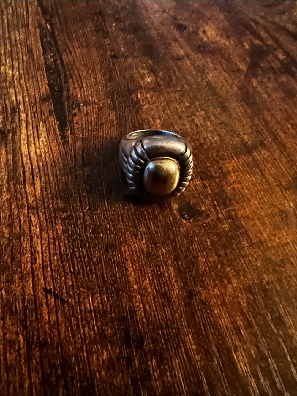 Women’s Silver-Tone Signet Ring with Brass Accent - Silver/Bronze
